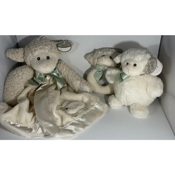 Set Of 3‎ Bearington Baby Lamby Lambykin Snuggler Rattle Stuffed Animal NEW - Picture 1 of 7